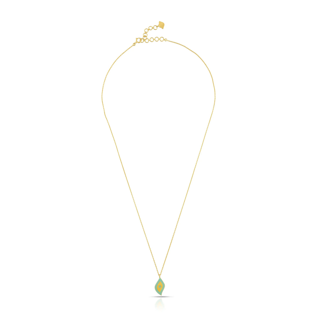 Turquoise Enamel Gold Necklace in 18 Kt