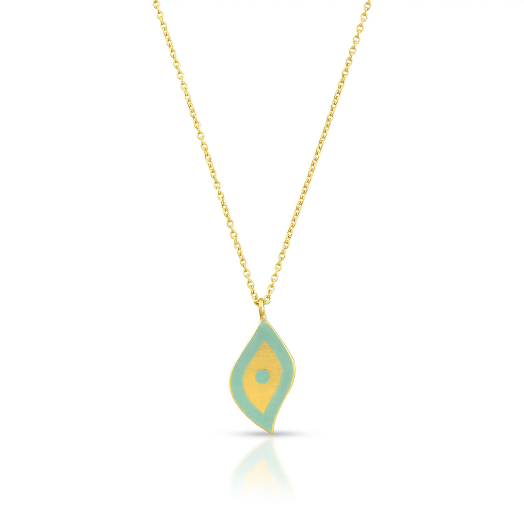 Turquoise Enamel Gold Necklace in 18 Kt