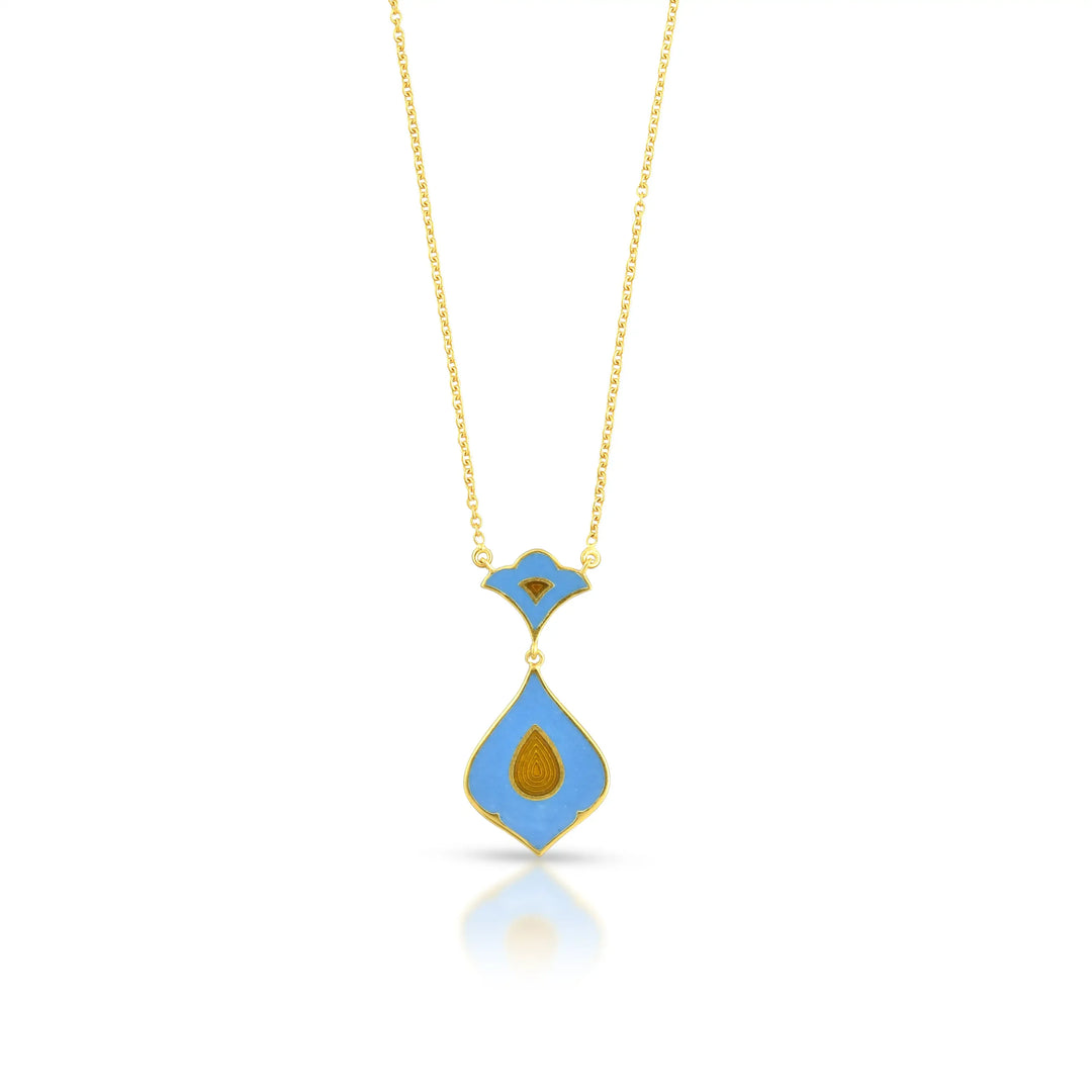 Dual Side Enamel Drop Necklace in 18 Kt