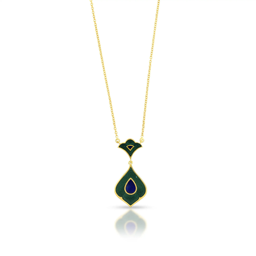 Dual Side Enamel Drop Necklace in 18 Kt