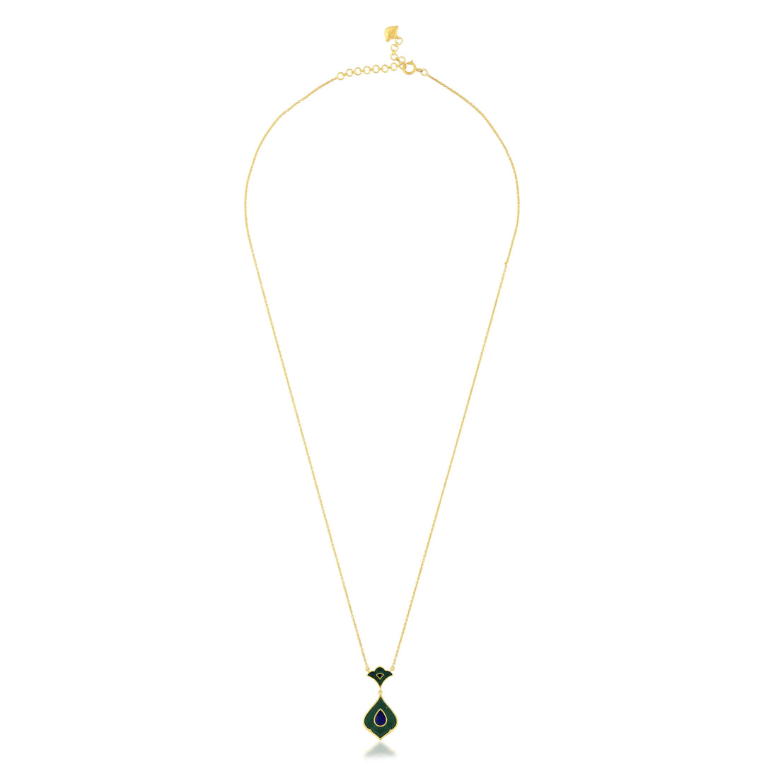 Dual Side Enamel Drop Necklace in 18 Kt