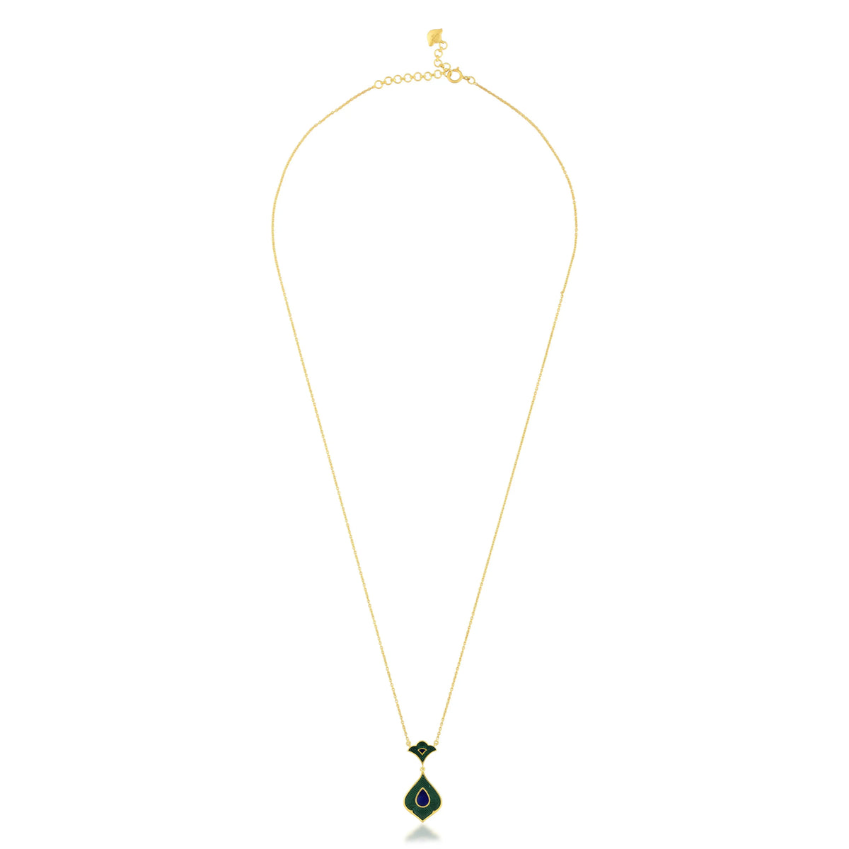 Dual side enamel drop necklace in 18 kt
