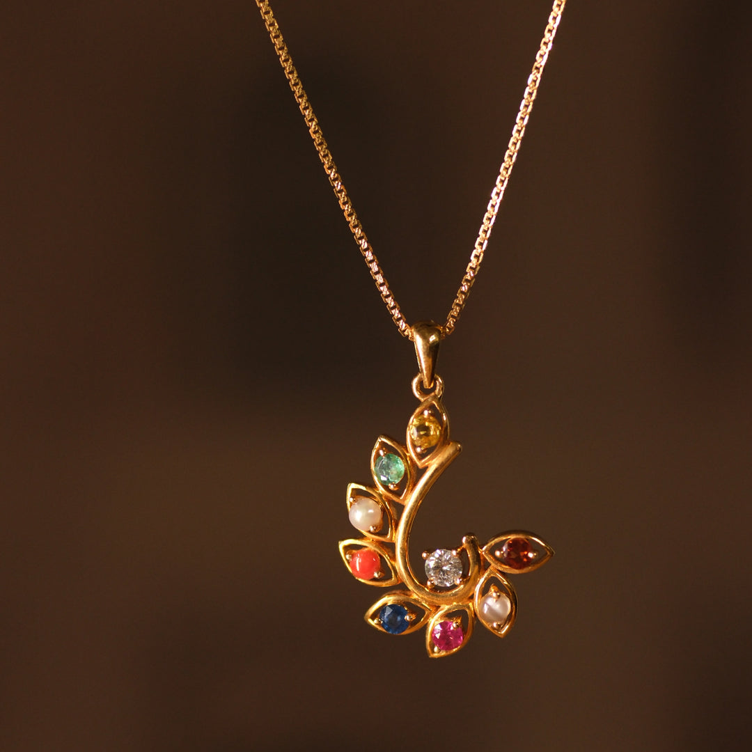 Navratna Tejas Pendant in 18 Kt