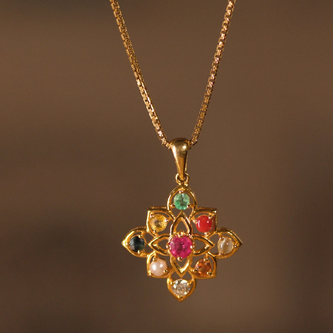 Bloom Navratna Pendant in 18 Kt