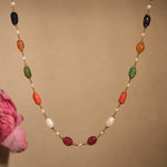Load image into Gallery viewer, Navratna Carved Bead Necklace in 18 Kt

