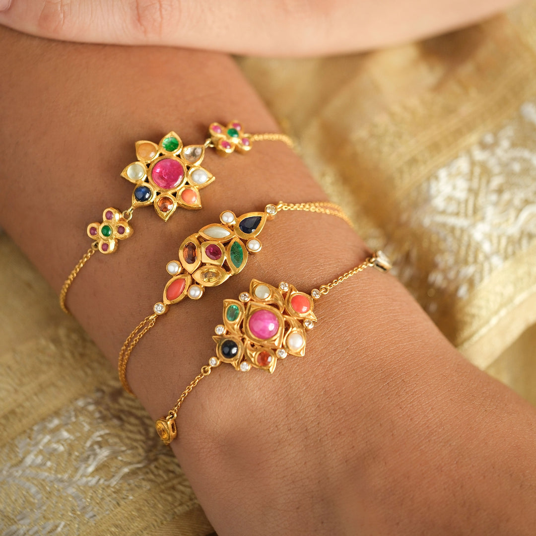 Navratna Surya Bloom Bracelet in 18 Kt