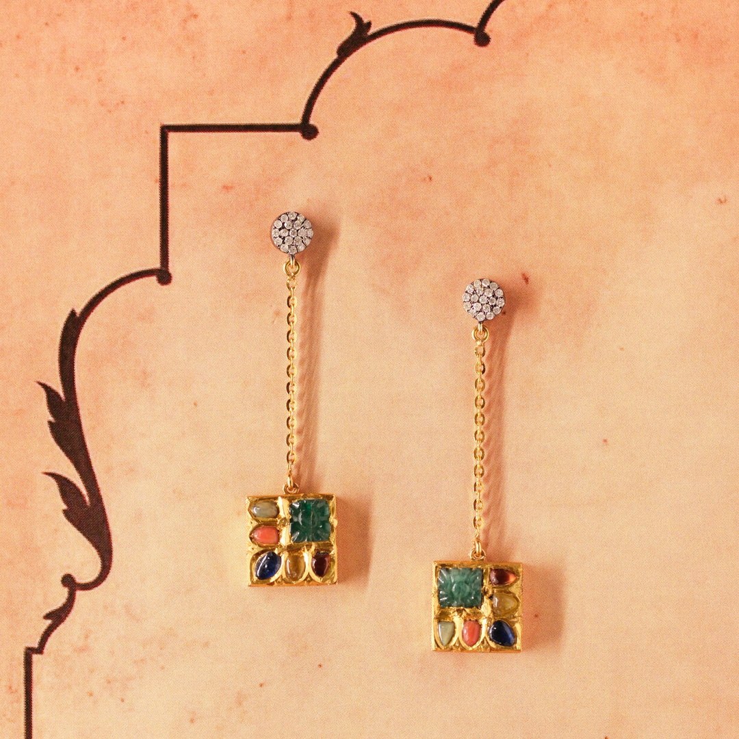 Geometric Navratna Earrings in 18 Kt