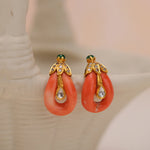 Load image into Gallery viewer, Coral &amp; Diamond Elegance Earrings in 18 Kt
