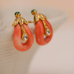 Load image into Gallery viewer, Coral &amp; Diamond Elegance Earrings in 18 Kt
