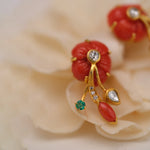 Load image into Gallery viewer, Coral and Diamond Earrings in 18 Kt
