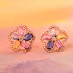 Load image into Gallery viewer, Multi Sapphire Floral Stud Earrings in 18 Kt
