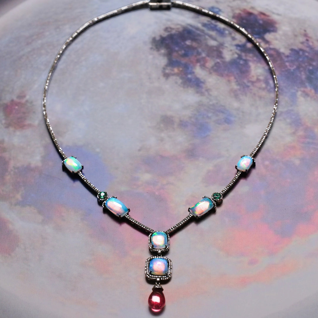 Opal Victorian Silver-Gold Statement Necklace