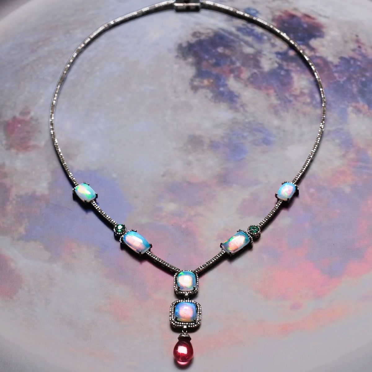 Opal victorian silver gold statement necklace