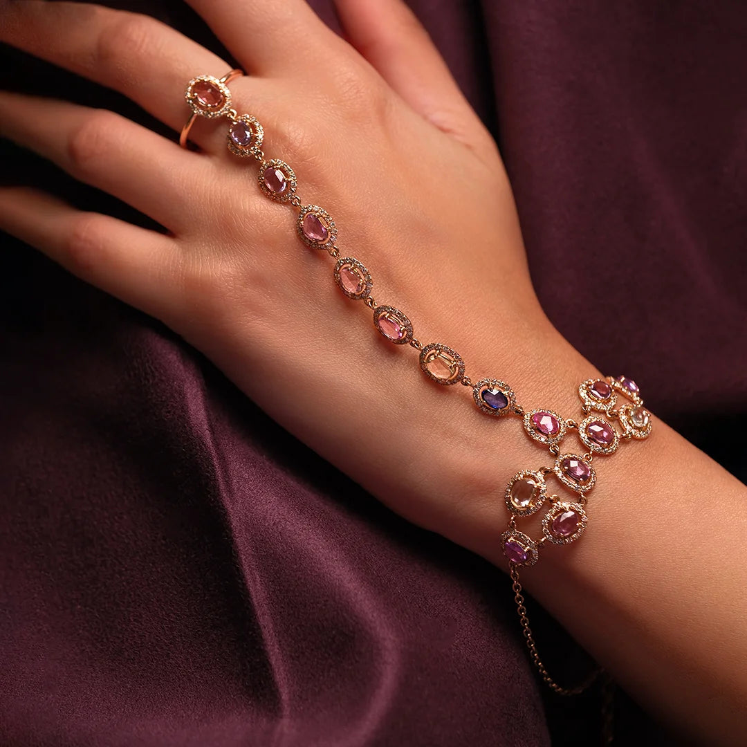 Sapphire cascade rose gold hathphool in 18 kt