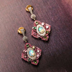Load image into Gallery viewer, Opal, Ruby &amp; Tourmaline Victorian Silver-Gold Statement Earrings
