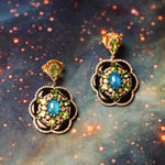Load image into Gallery viewer, Opal, Tsavorite &amp; Black Onyx Victorian Silver-Gold Drop Earrings
