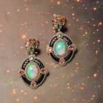 Load image into Gallery viewer, Opal &amp; Carved Onyx Victorian Silver-Gold Statement Earrings
