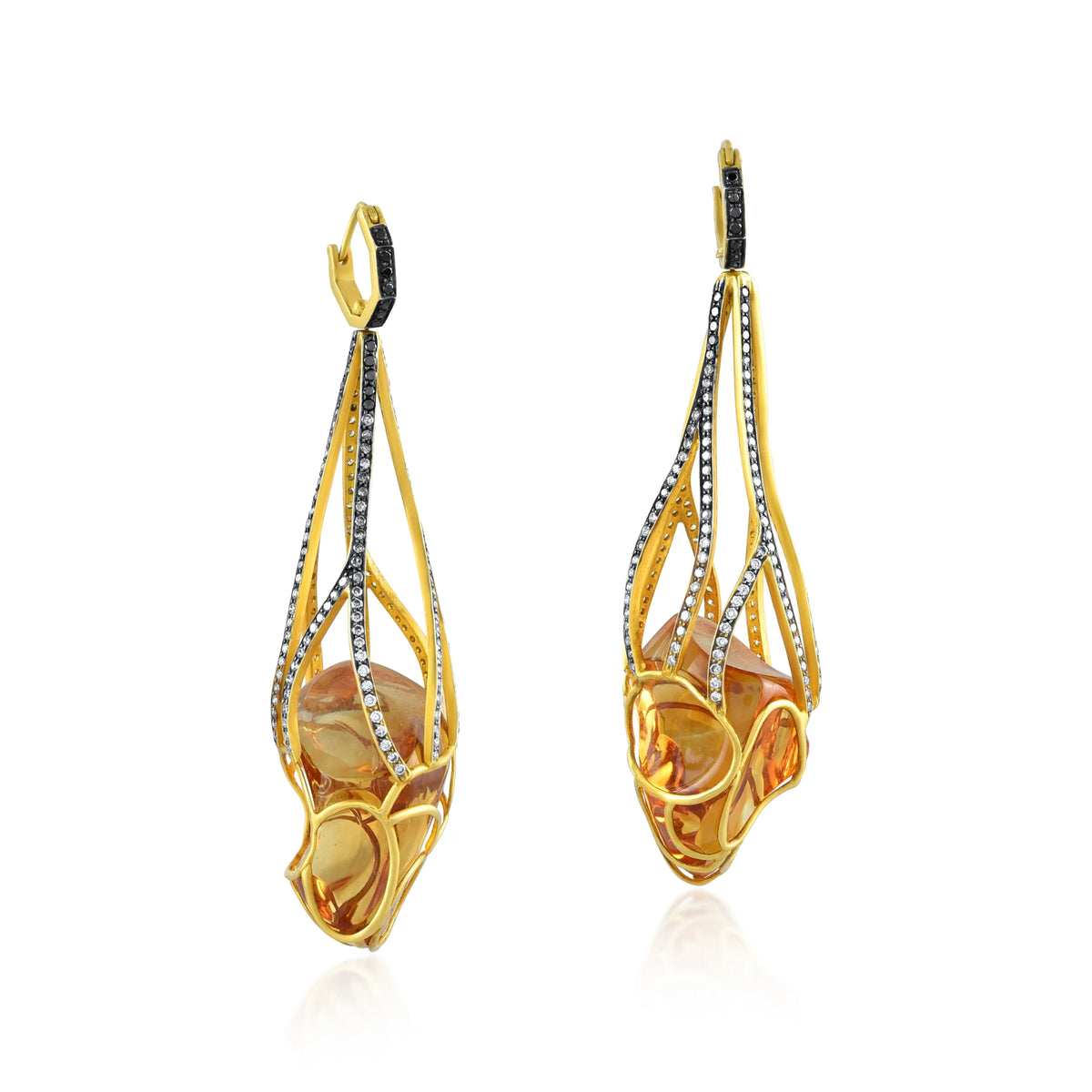Long nectar cage citrine earrings in 18kt