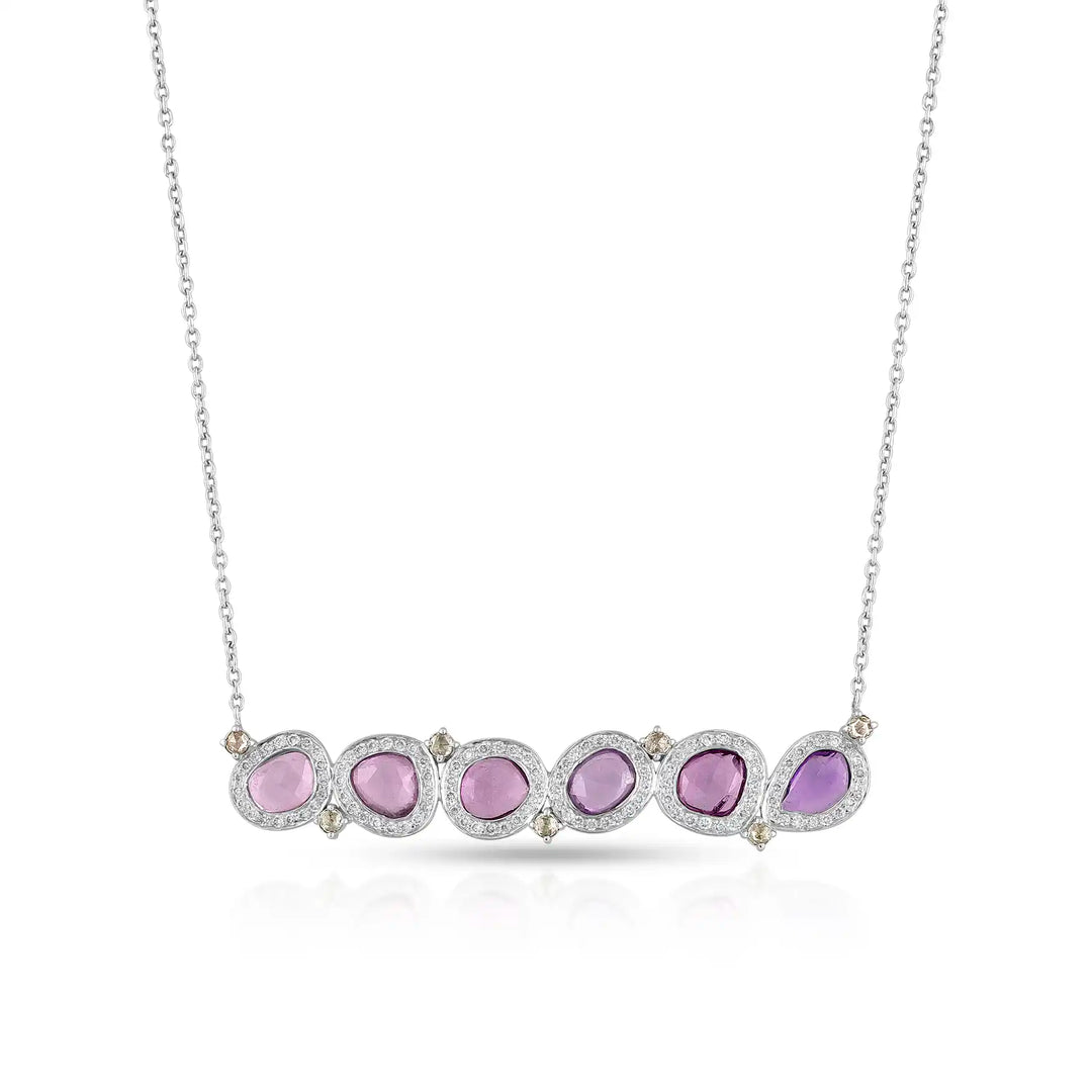 Pink Sapphire Line White Gold Necklace in 18 Kt