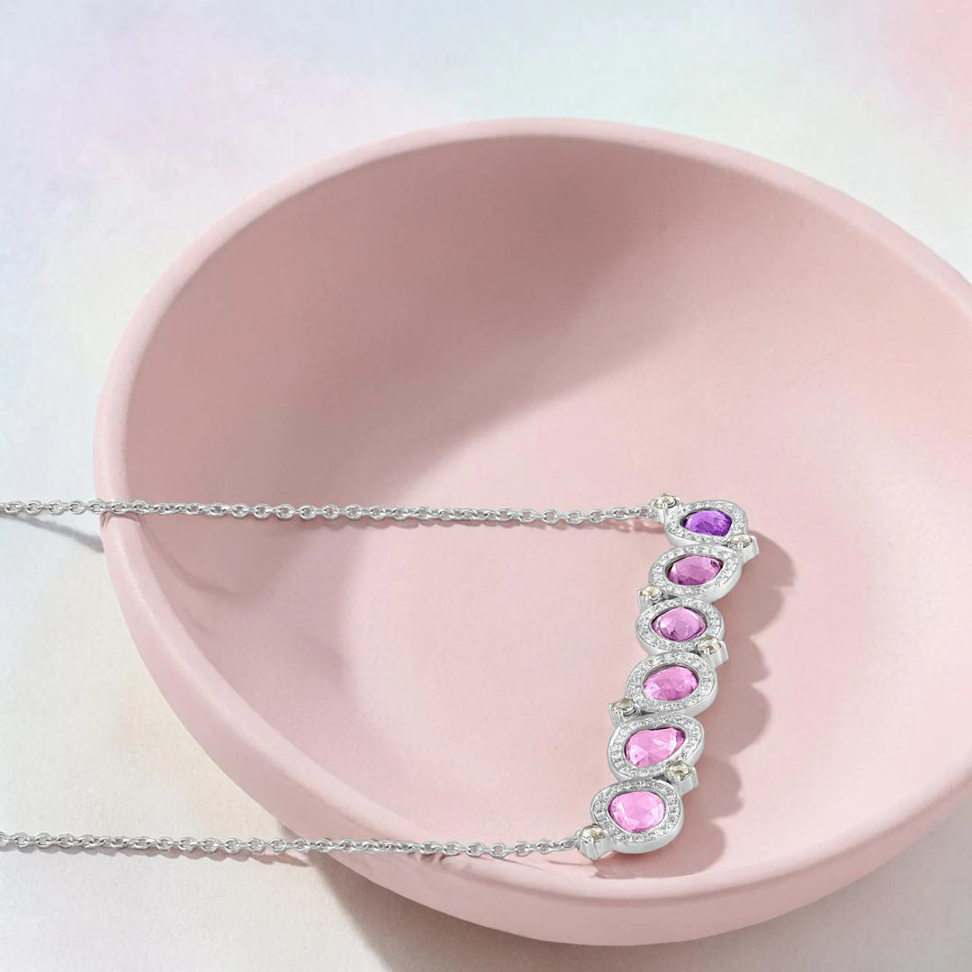 Pink Sapphire Line White Gold Necklace in 18 Kt