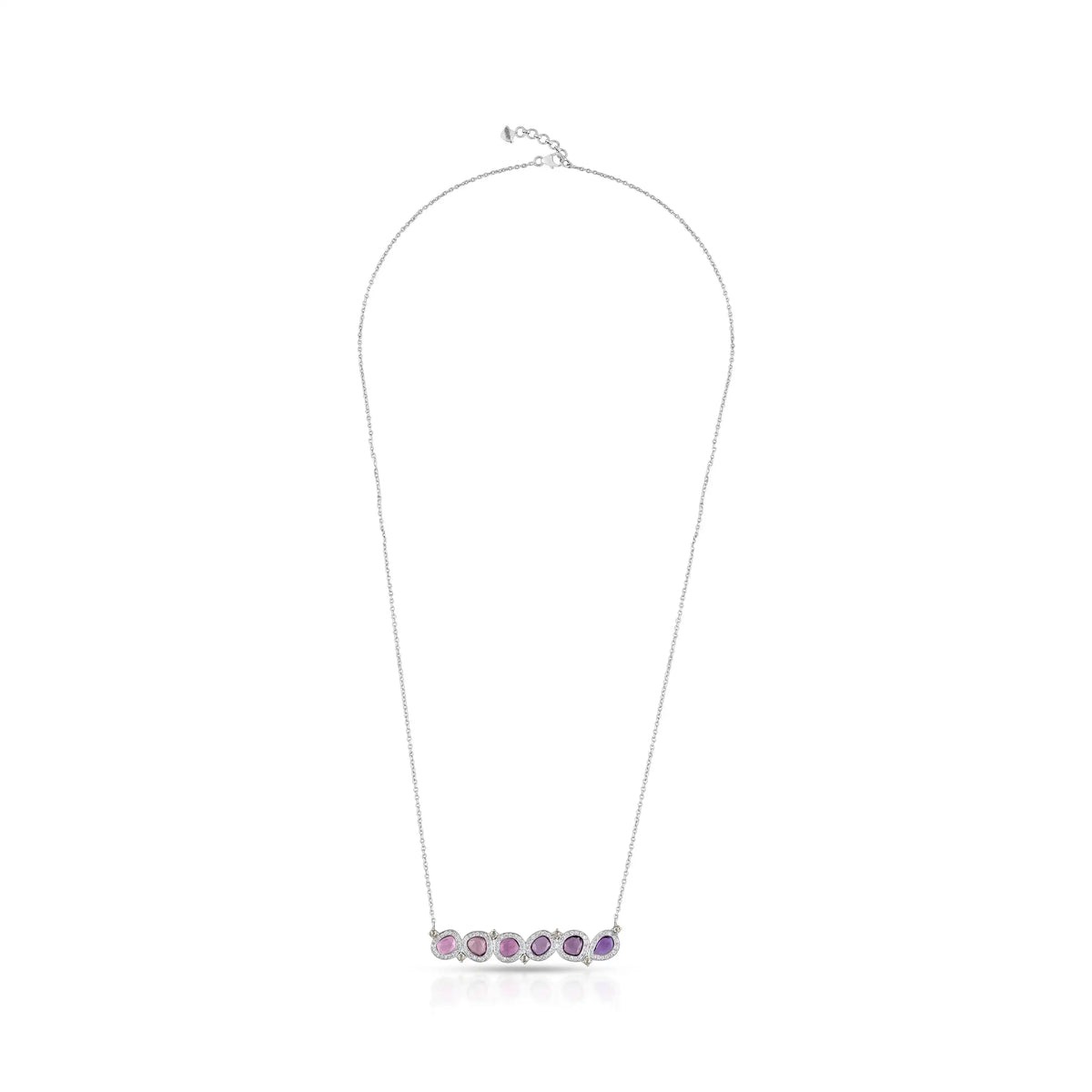 Pink sapphire line white gold necklace in 18 kt
