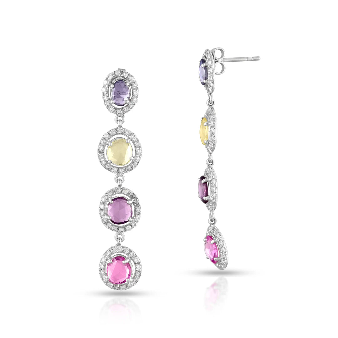 Prism Sapphire Cascade  White Gold Earrings in 18 Kt
