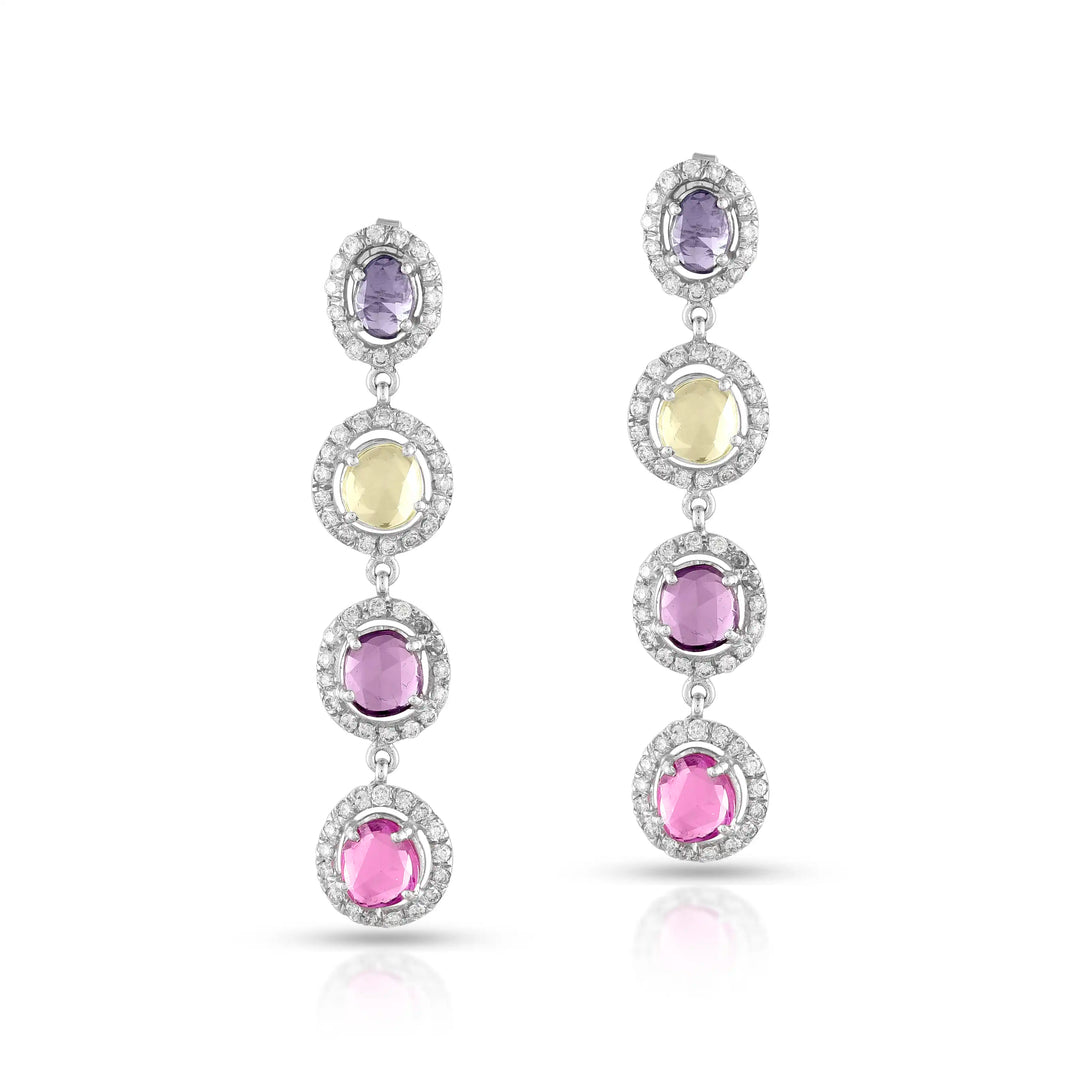 Prism Sapphire Cascade  White Gold Earrings in 18 Kt