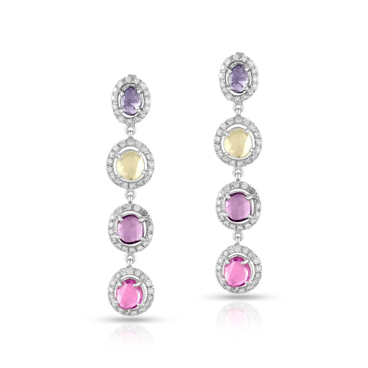 Prism sapphire cascade  white gold earrings in 18 kt