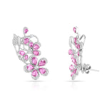 Load image into Gallery viewer, Pink Sapphire Floral White Gold Diamond Earrings in 18 Kt
