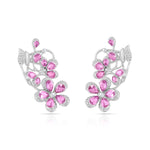 Load image into Gallery viewer, Pink Sapphire Floral White Gold Diamond Earrings in 18 Kt
