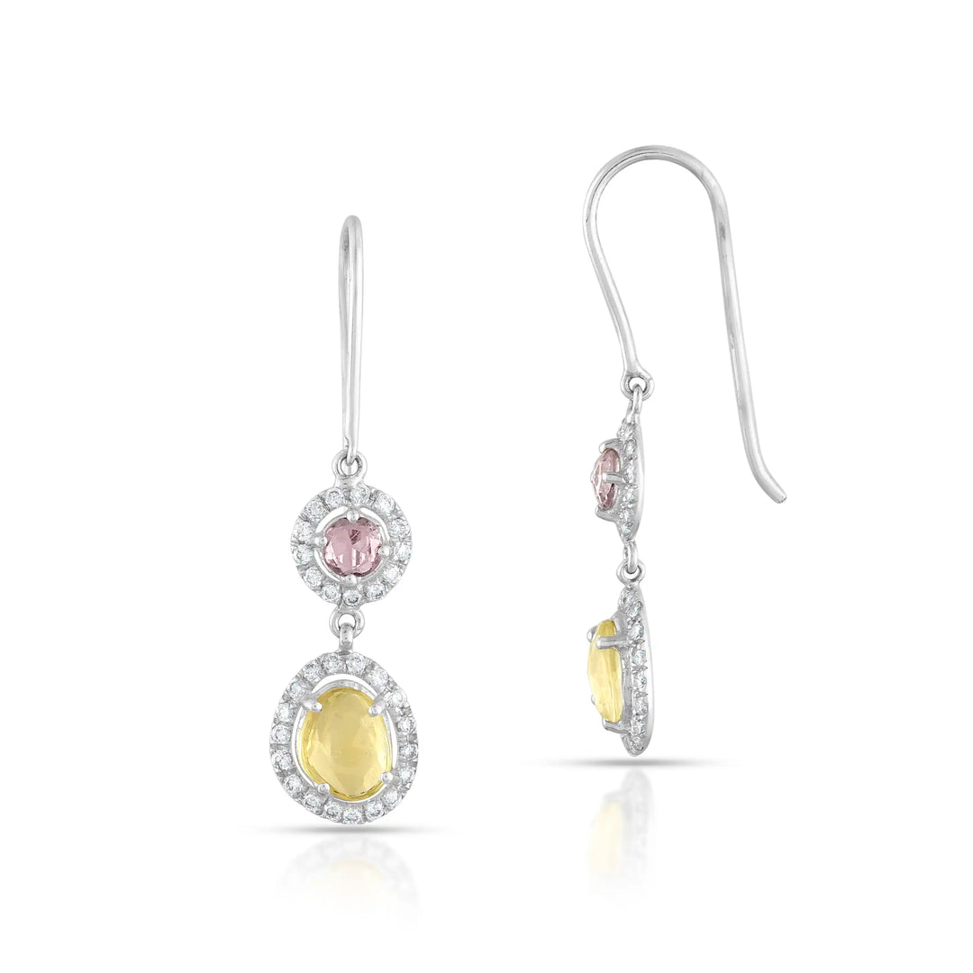 Dual Sapphire Drop White Gold Earrings in 18 Kt