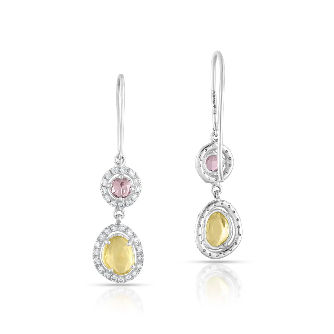Dual Sapphire Drop White Gold Earrings in 18 Kt