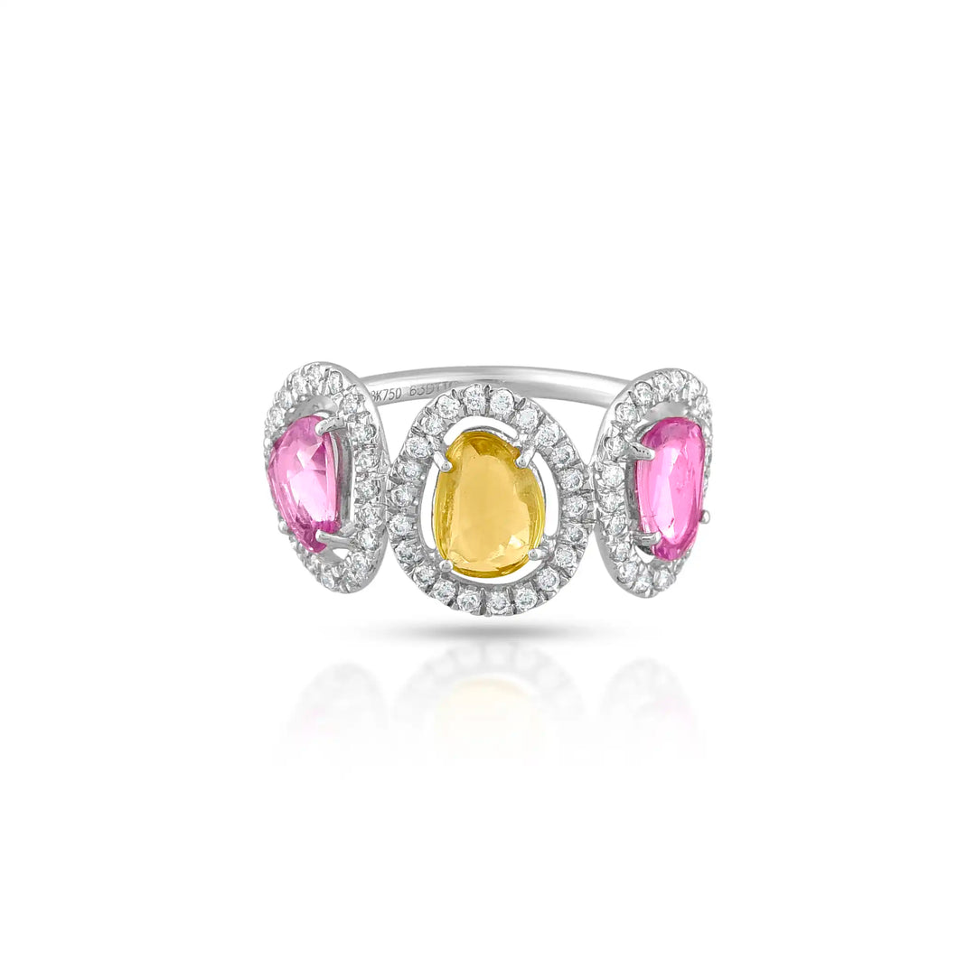 Multi Sapphire Statement White Gold Ring in 18 Kt