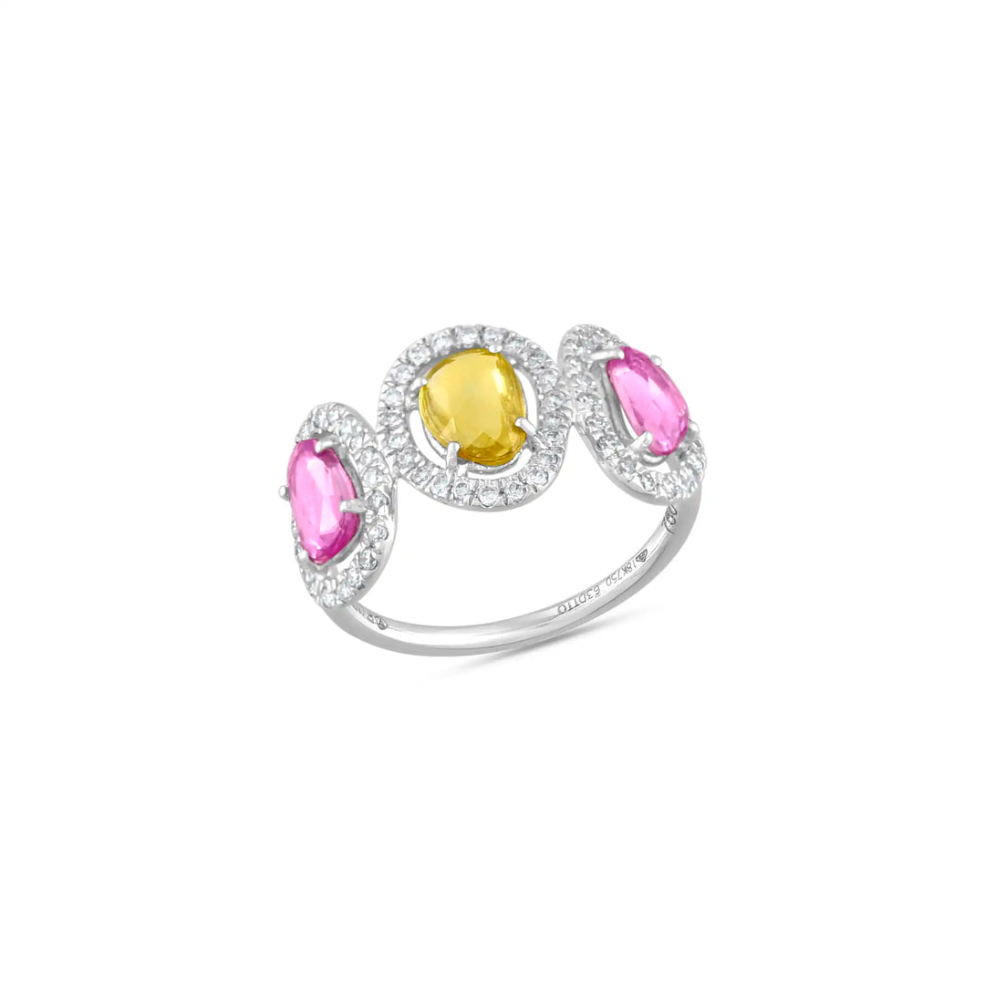 Multi Sapphire Statement White Gold Ring in 18 Kt