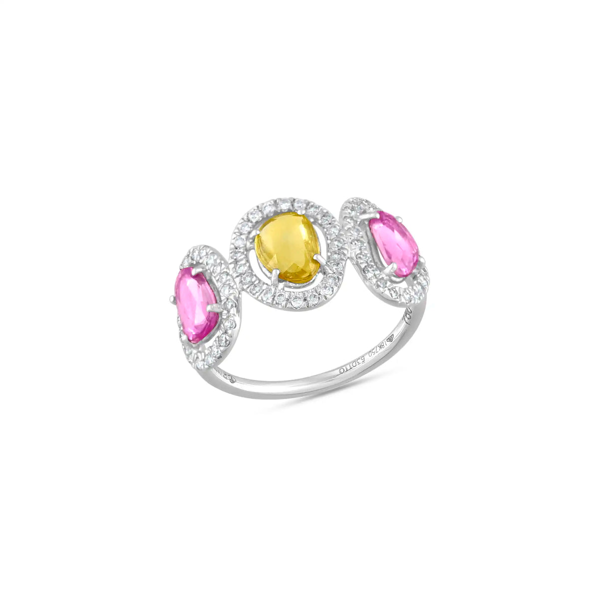 Multi sapphire statement white gold ring in 18 kt