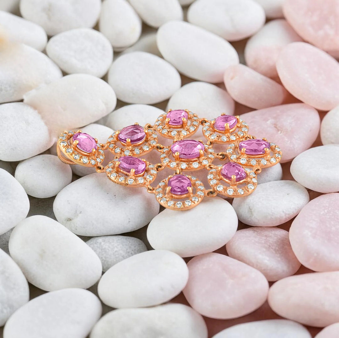 Pink Sapphire Cluster Pendant in 18 Kt