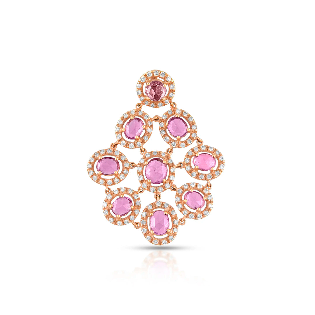 Pink Sapphire Cluster Pendant in 18 Kt