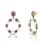 Load image into Gallery viewer, Ruby &amp; Pearl Circle Earrings
