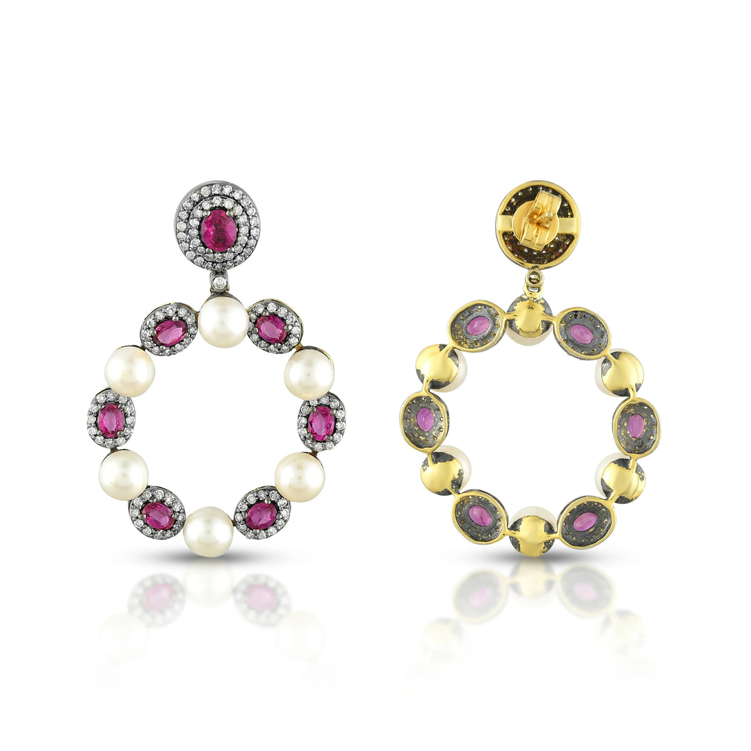 Ruby & Pearl Circle Earrings