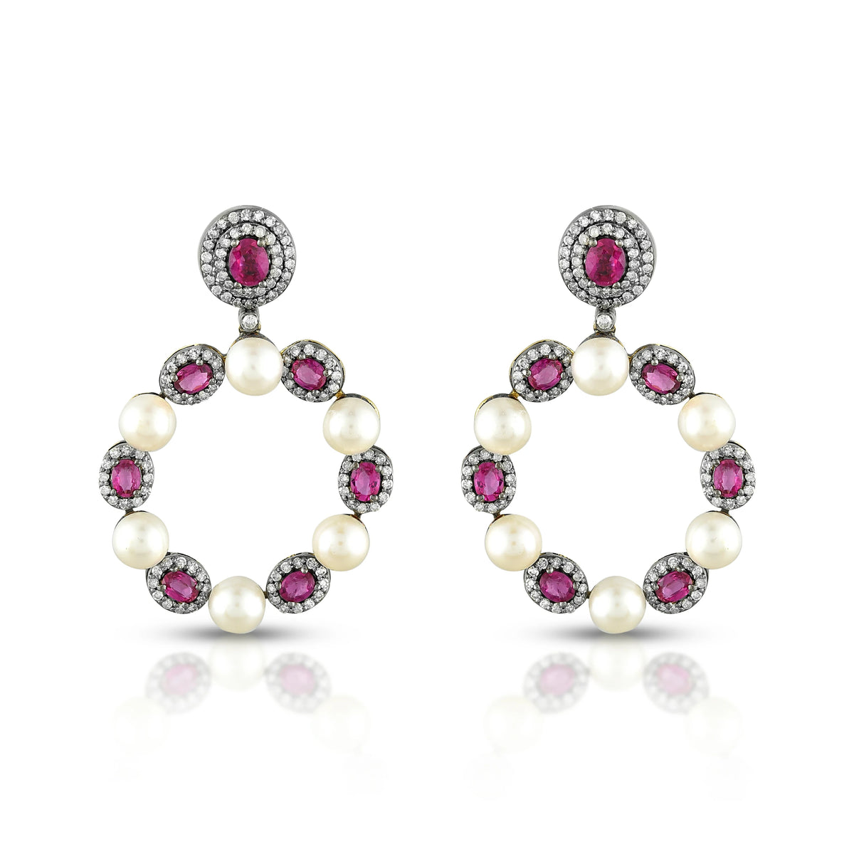 Ruby & pearl circle earrings