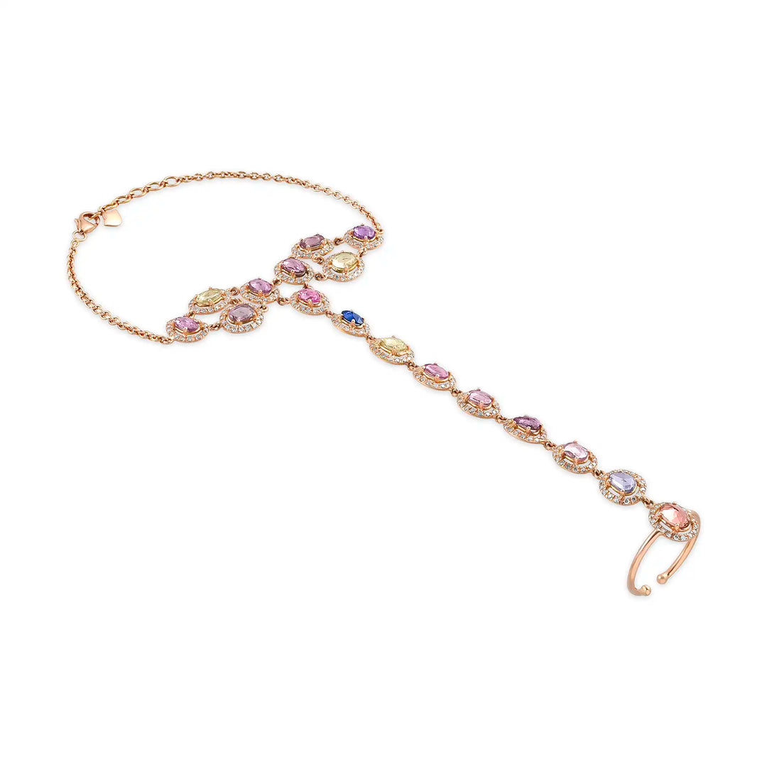Sapphire Cascade Rose Gold Hathphool in 18 Kt