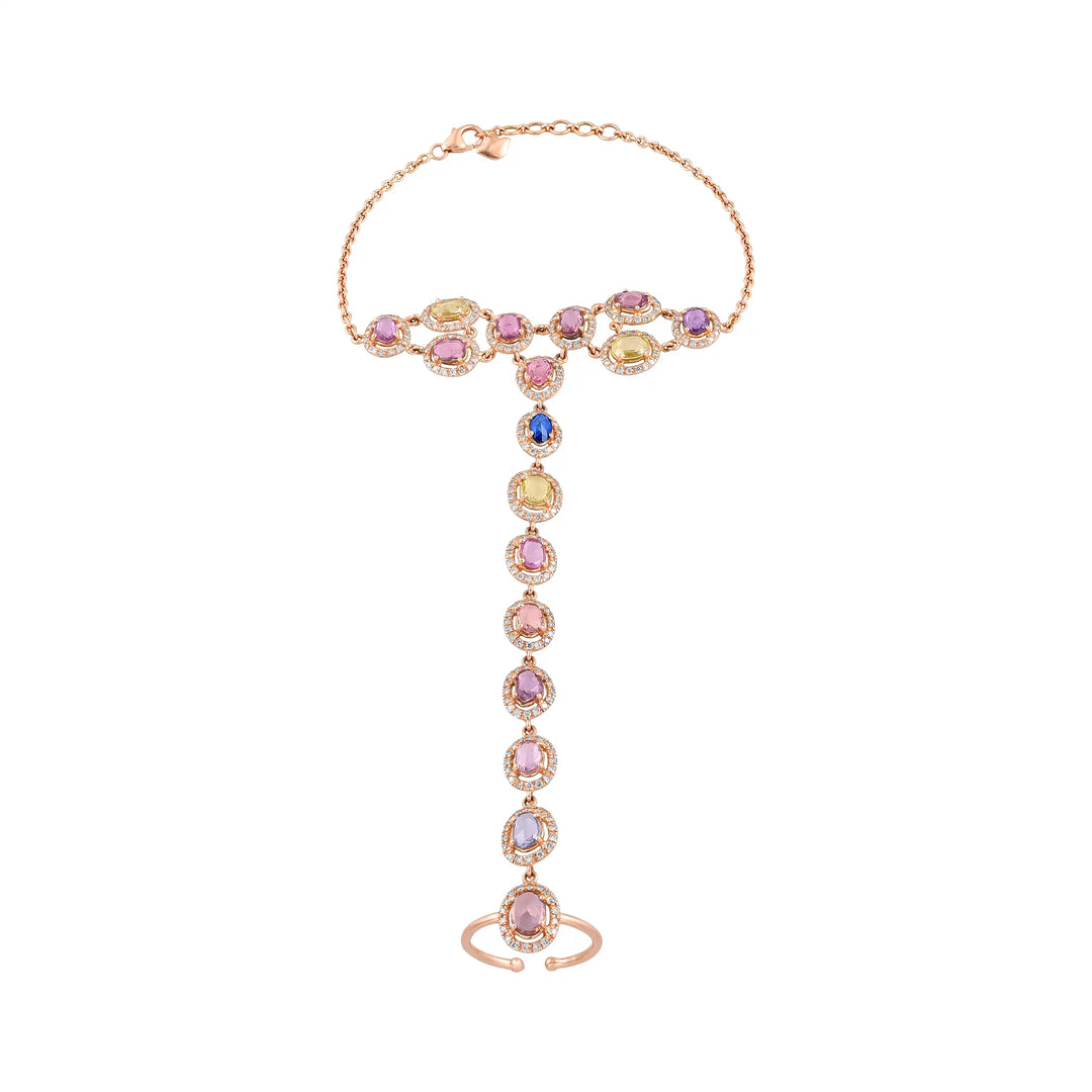 Sapphire Cascade Rose Gold Hathphool in 18 Kt