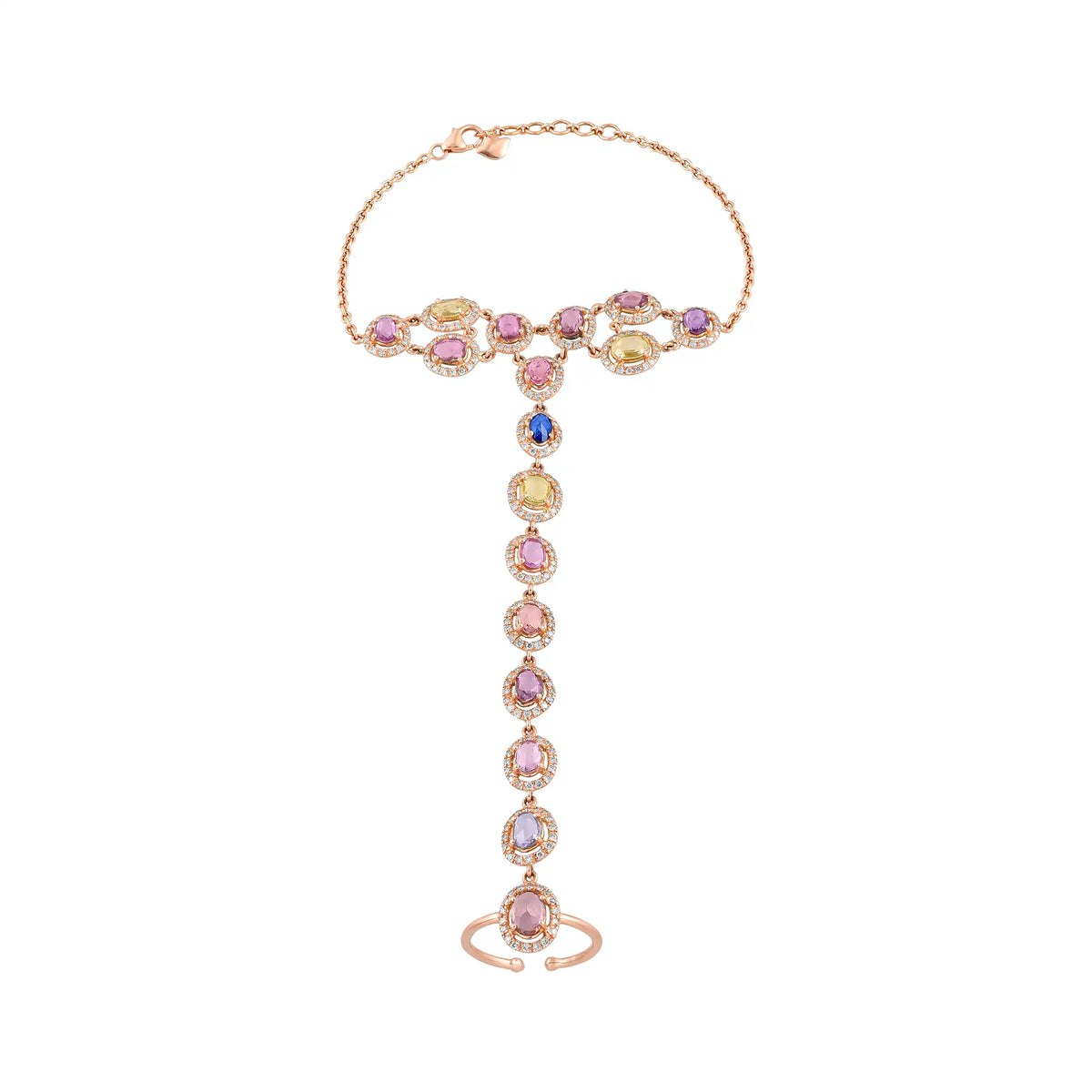Sapphire cascade rose gold hathphool in 18 kt