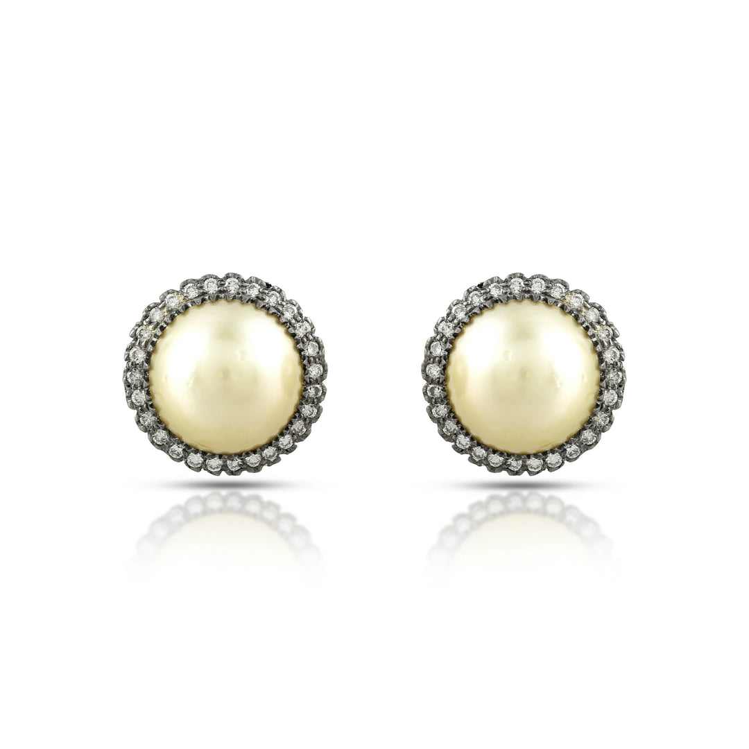 Diamond Framed Pearl Victorian Studs