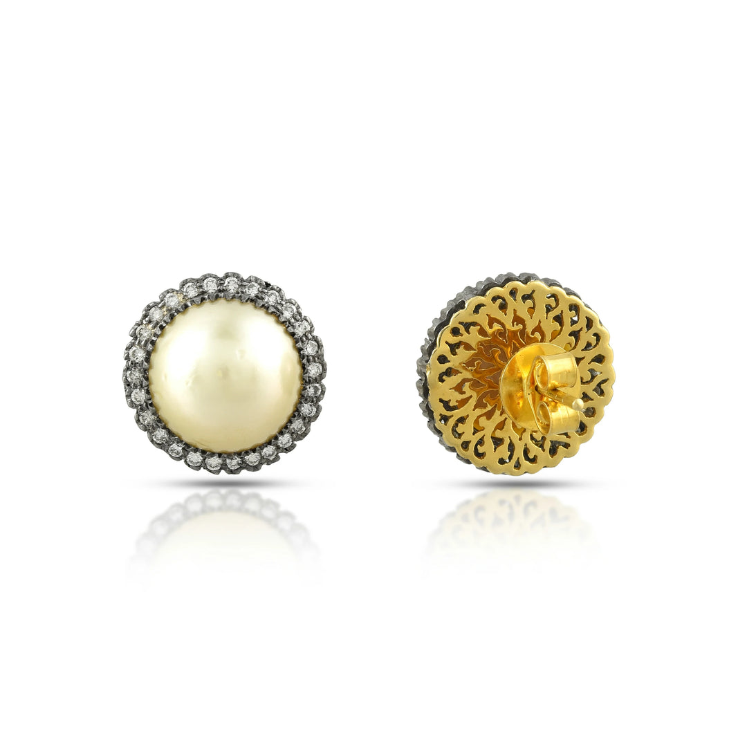Diamond Framed Pearl Victorian Studs