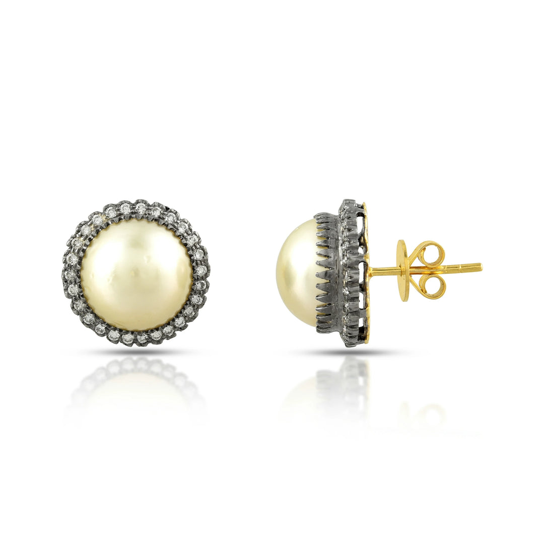 Diamond Framed Pearl Victorian Studs