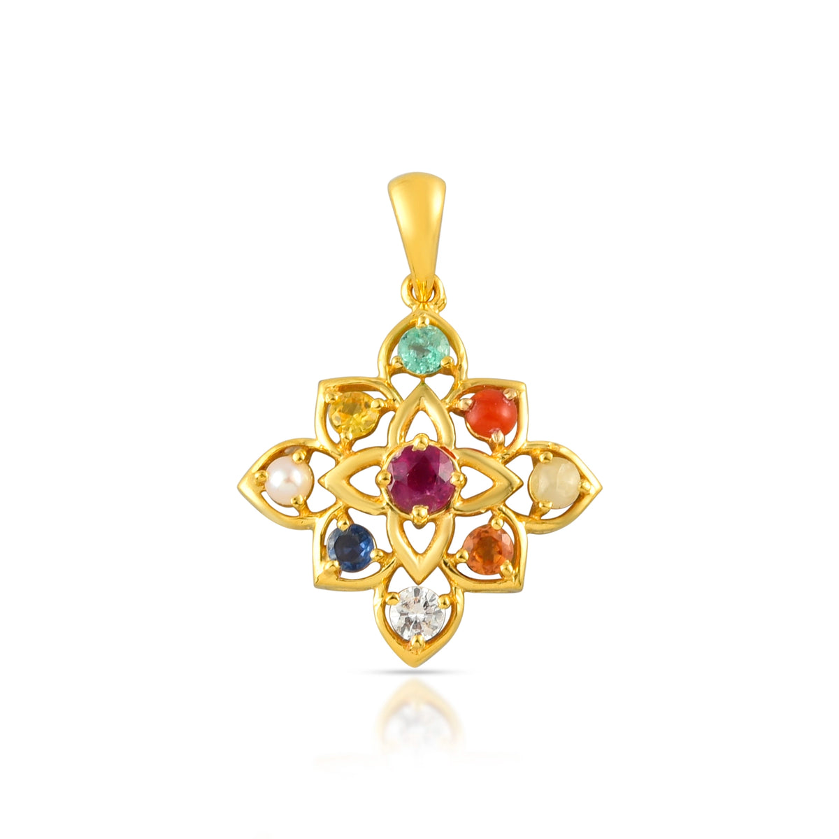 Bloom navratna pendant in 18 kt