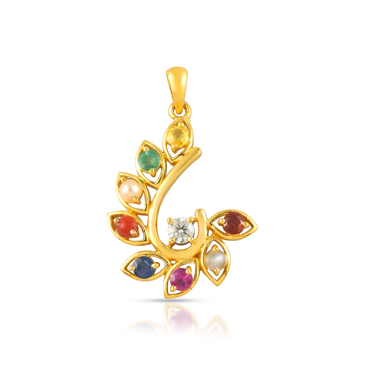 Navratna tejas pendant in 18 kt