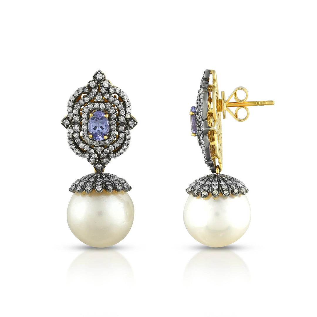 Victorian Tanzanite & Pearl Earrings