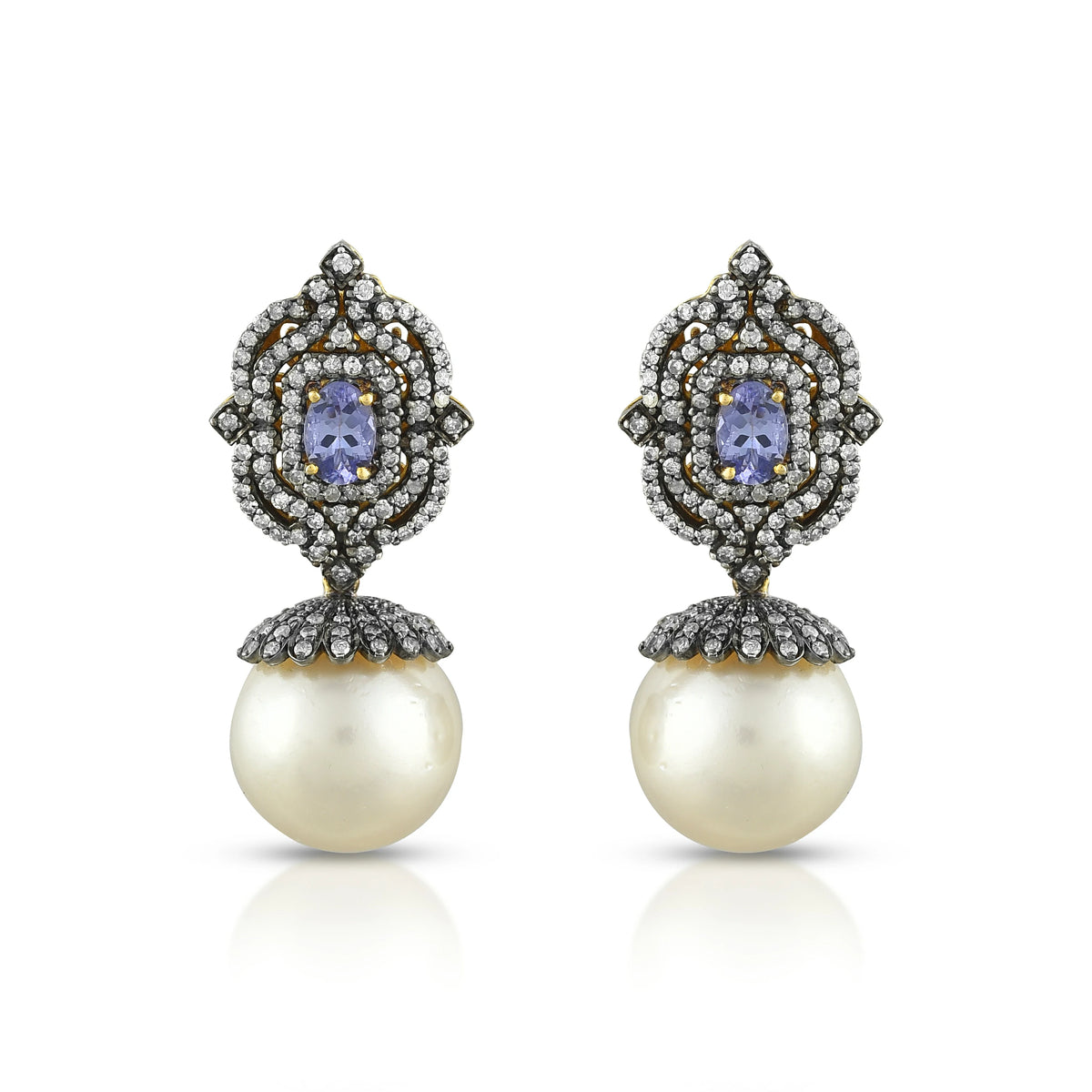 Victorian tanzanite & pearl earrings